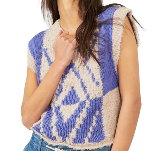 NWT Free People Diamonds for Days Sweater Vest XS Blue Moon - Picture 4 of 15